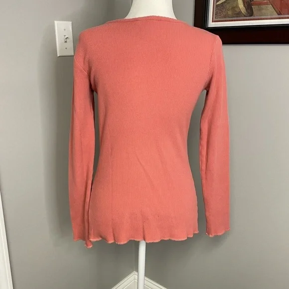 Sundance Pink Henley Long Sleeve Waffle Knit Top Shirt Size XS Pocket Vneck - Picture 3 of 4